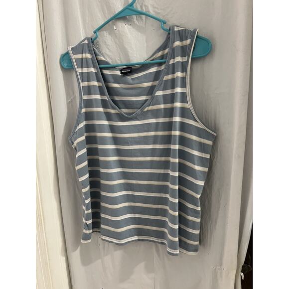 Patagonia Tops - Patagonia Blue Striped Organic Cotton Reinvigorate Tank Top Sz L